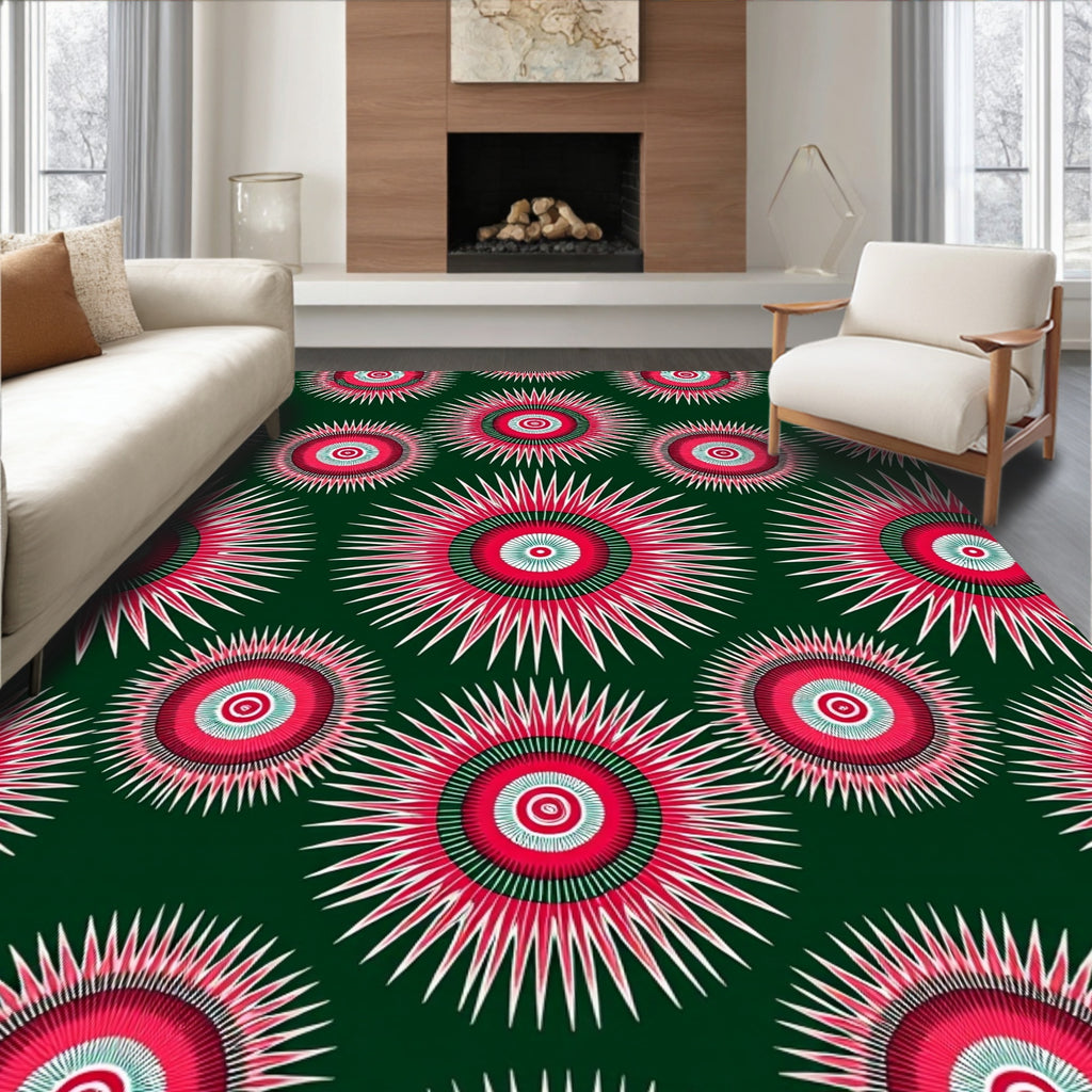 Radiant Crimson Sunburst Medallion Rug