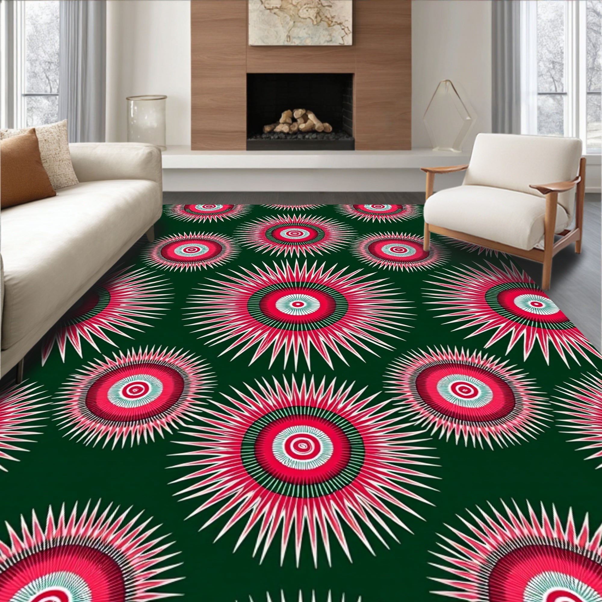 Radiant Crimson Sunburst Medallion Rug