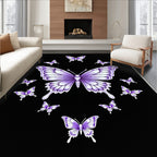Purple Butterfly Collage Black Background Rug