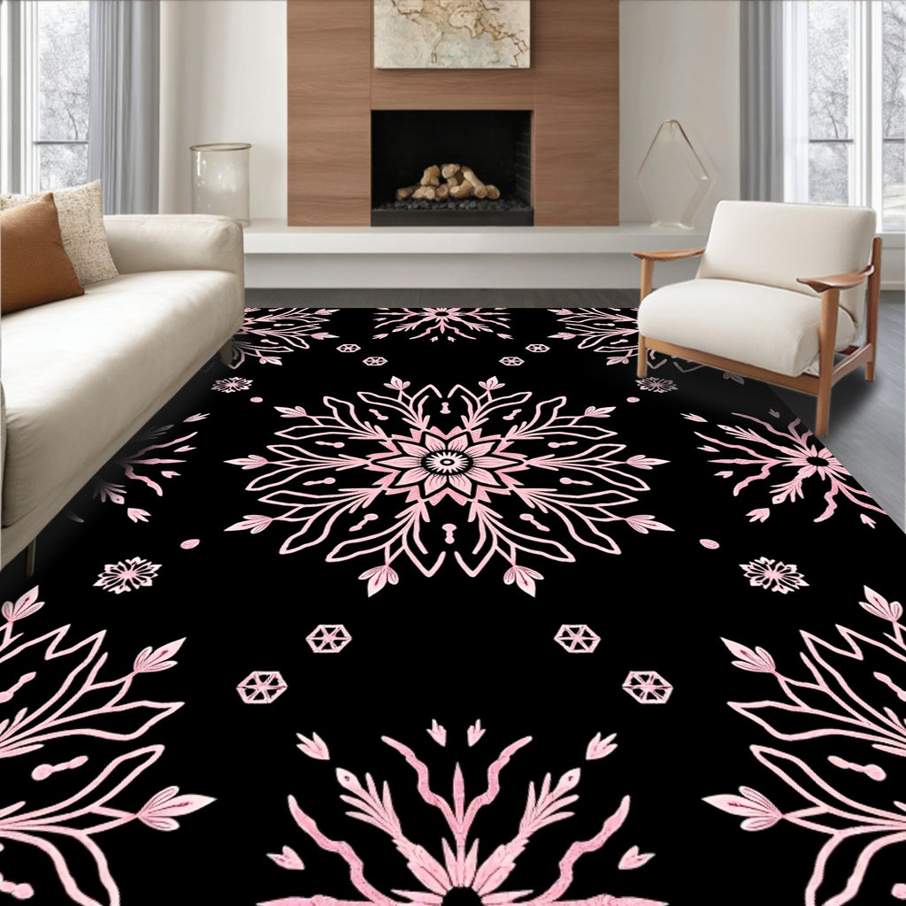 Pink Snowflake Mandala Burst Rug