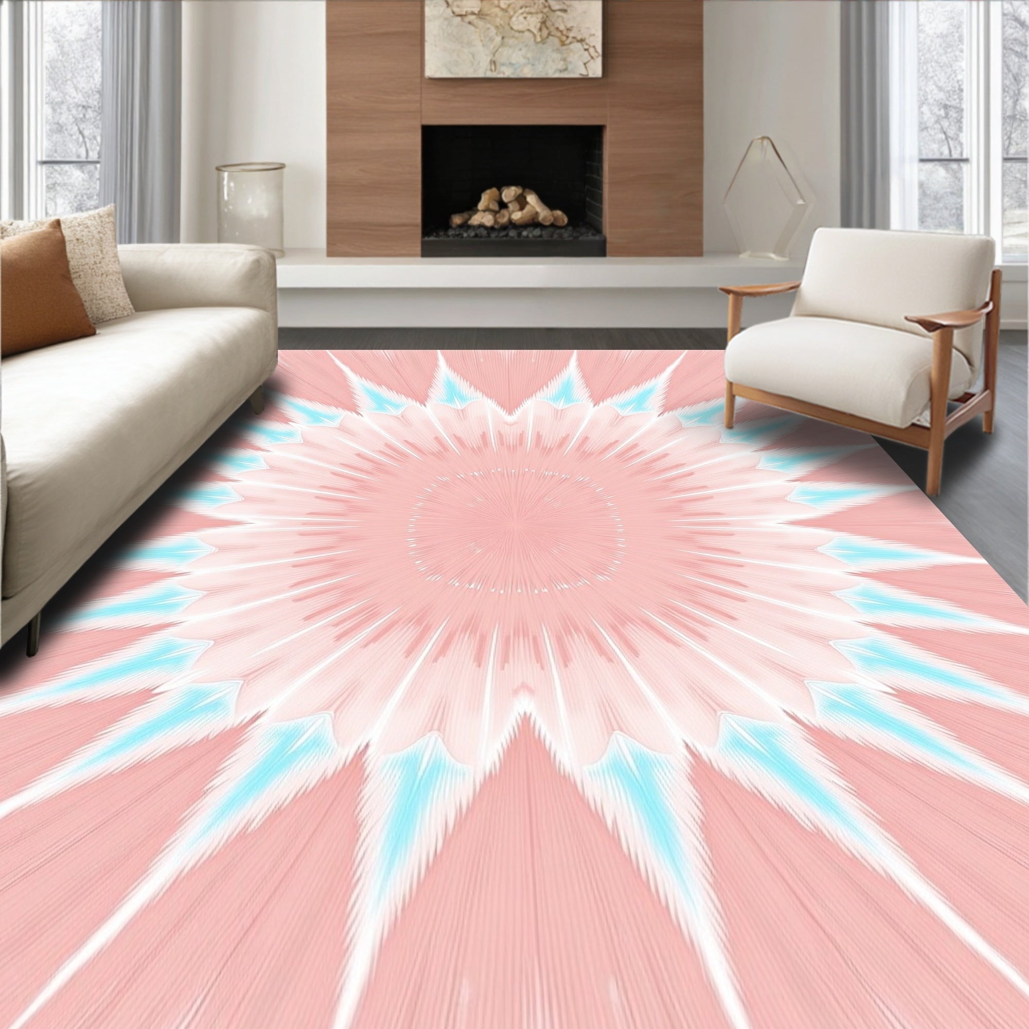 Blush Teal Starburst Sunburst Rug