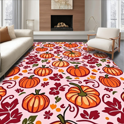 Autumn Pumpkin Leaf Swirls Rug