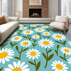 Whimsical White Daisy Meadow Rug