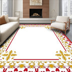 Vibrant Red Gold Floral Border Rug