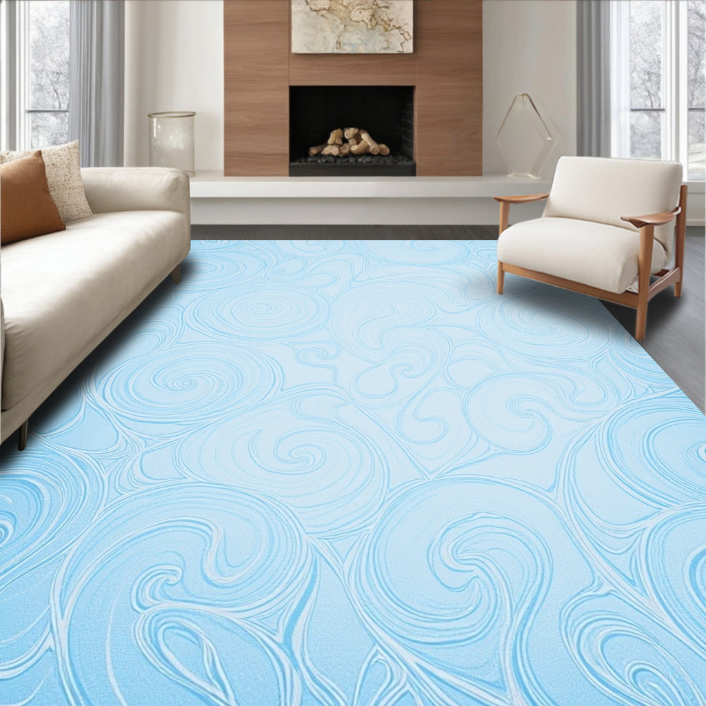 Soft Blue Swirls Flowing Abstract Rug