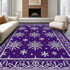 Purple White Snowflake Medallion Border Rug