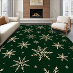 Golden Snowflakes on Forest Green Background Rug
