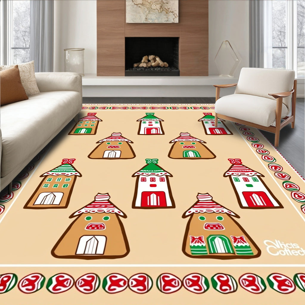 Whimsical Gingerbread Houses Bordered Rug