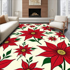 Red Poinsettia Floral Sprigs Rug
