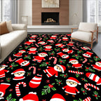 Festive Santa Candy Cane Holly Black Rug