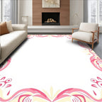 Pink Cream Swirl Floral Border Rug