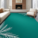 White Fern Sprigs Teal Rug