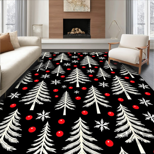 Black White Pine Snowflakes Berry Rug