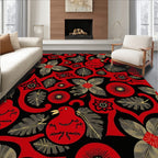 Red Black Golden Bird Floral Rug