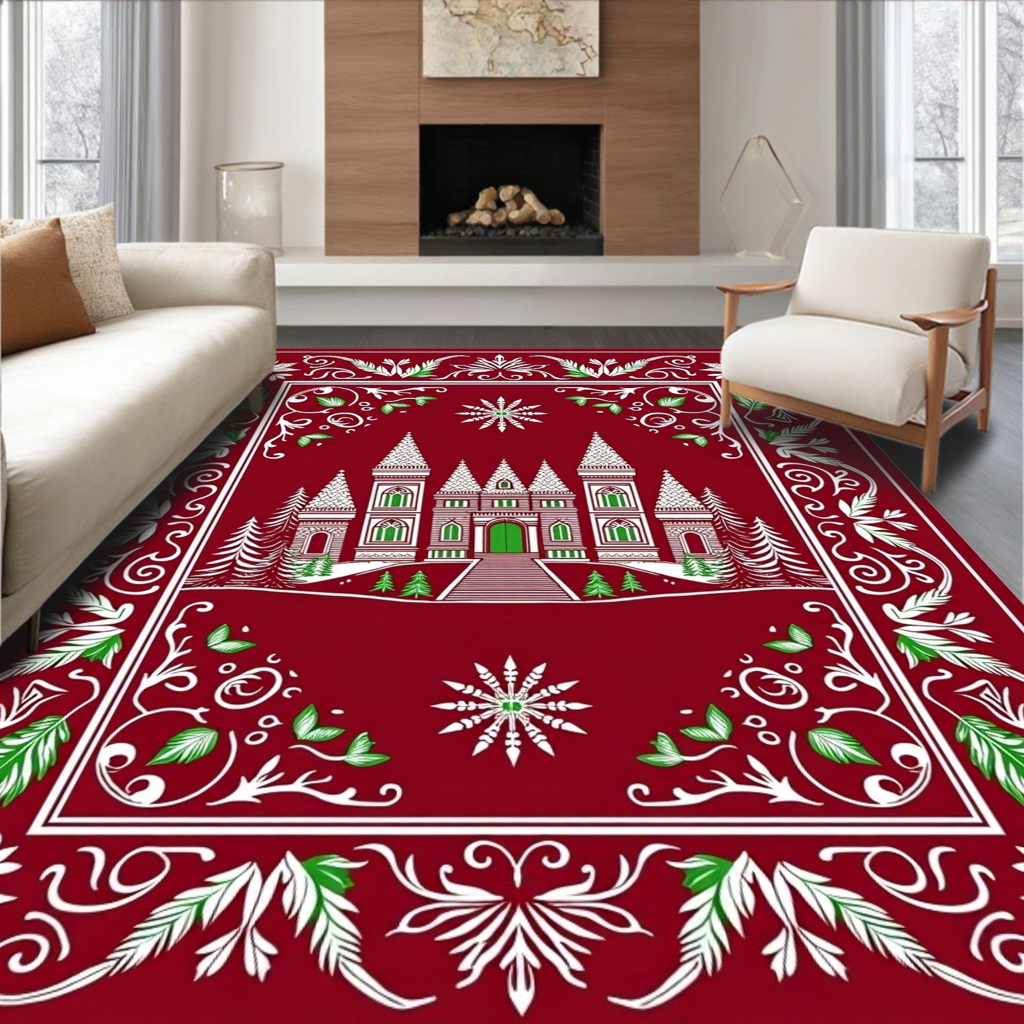 Christmas Castle Forest Medallion Rug