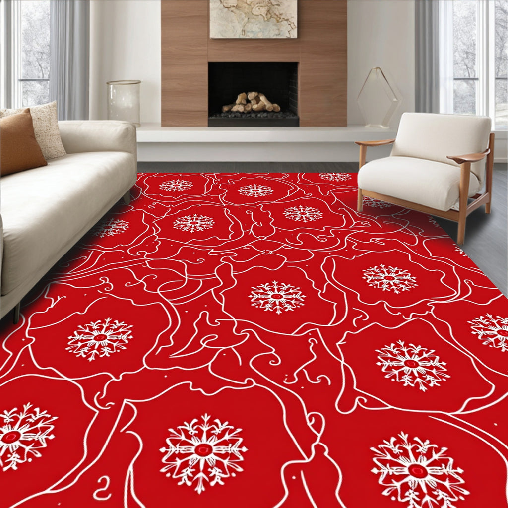 Crimson Snowflake Floral Outline Rug