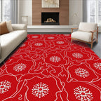 Crimson Snowflake Floral Outline Rug