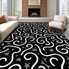 Whimsical Black White Spiral Star Rug
