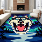 Joyful Husky Under Aurora Sky Rug