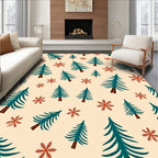 Teal Pine Snowflakes Beige Background Rug