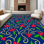 Navy Red Floral Swirl Botanical Rug