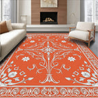 Vibrant Orange Floral Scroll Work Rug