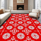 Red White Floral Cross Medallion Rug