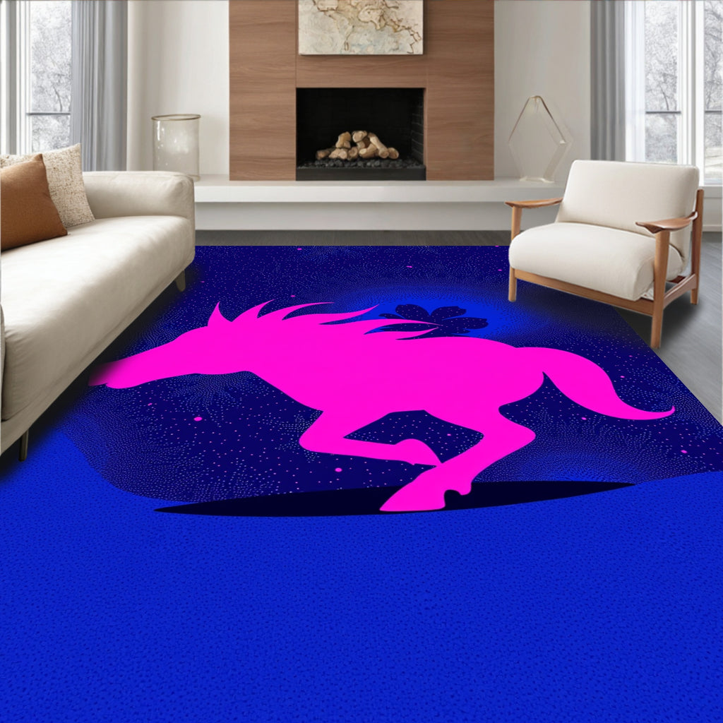 Vibrant Pink Horse Blue Starry Night Rug