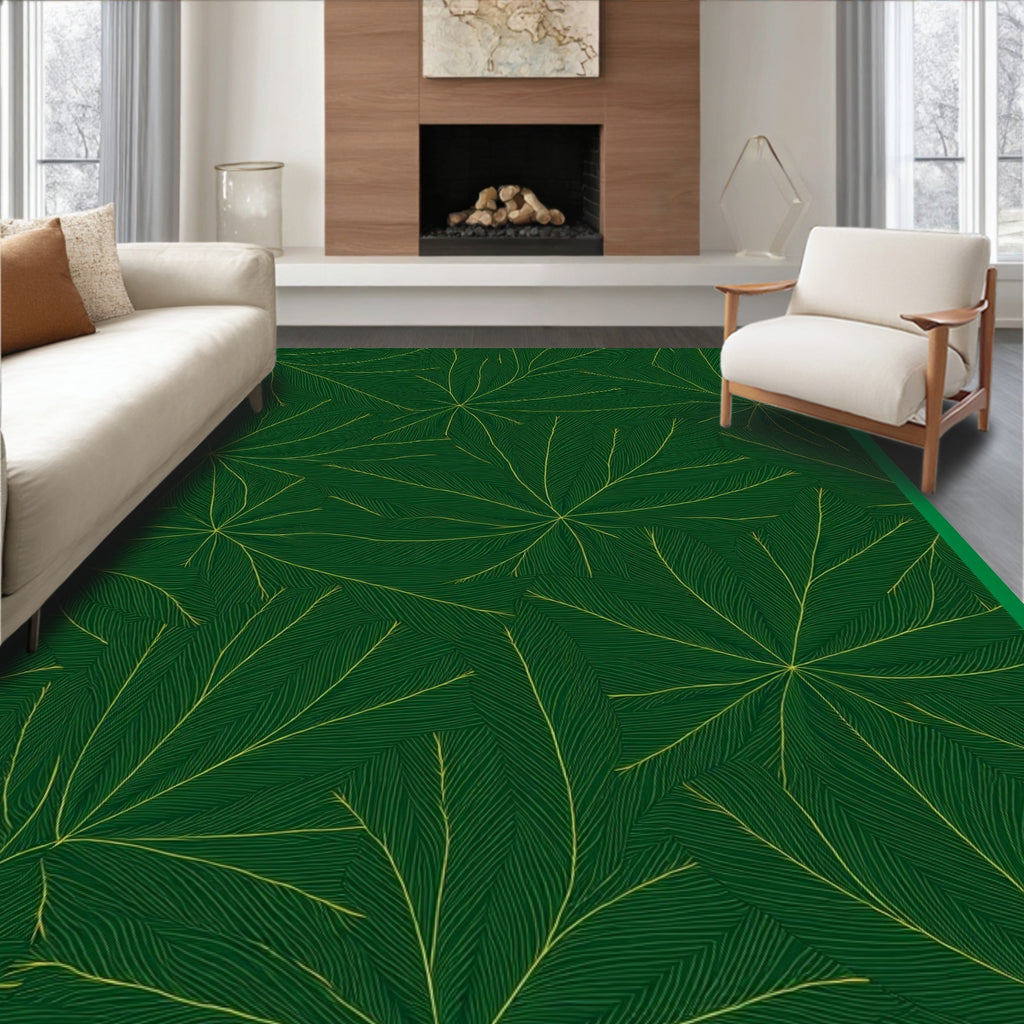 Emerald Green Golden Leaf Radiance Rug