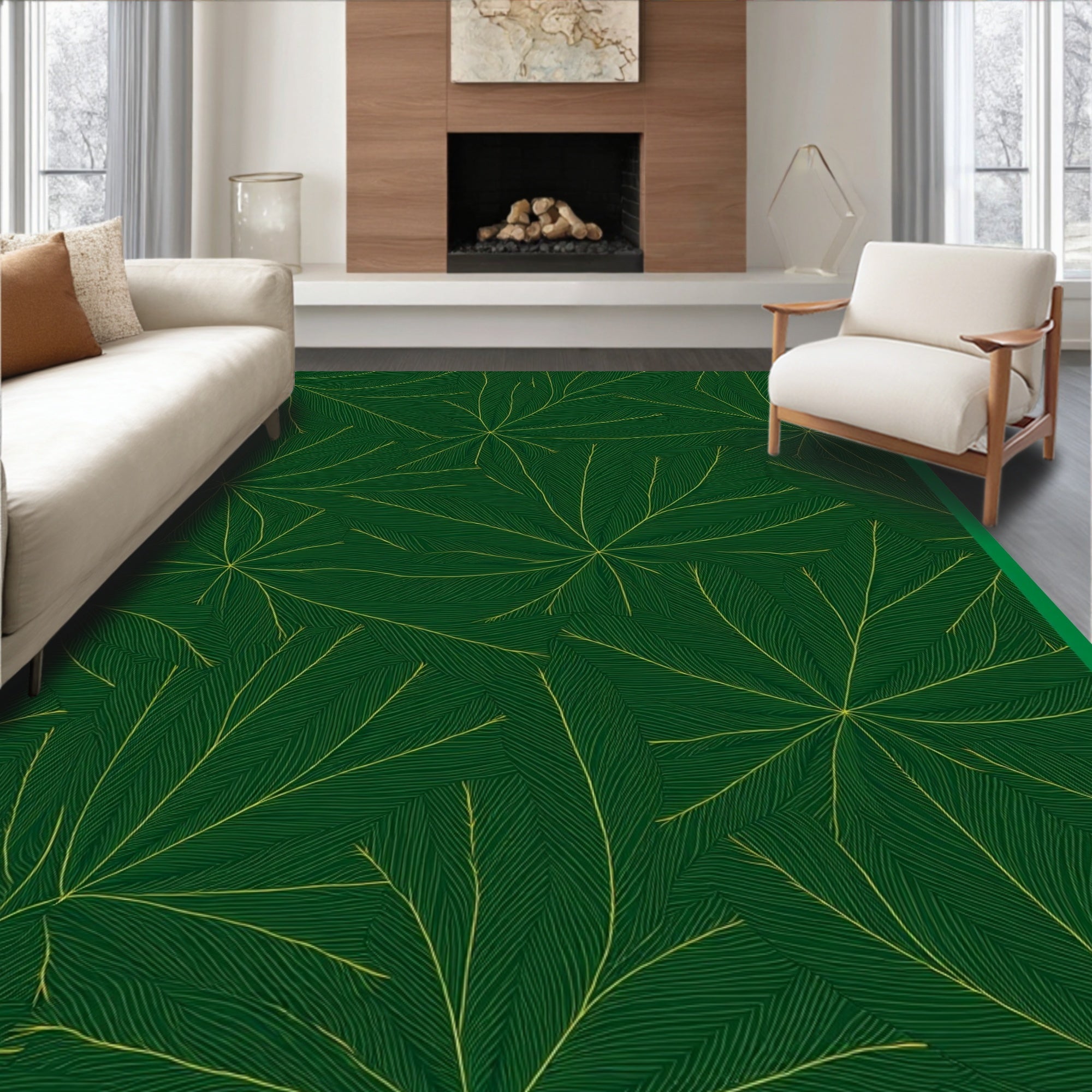 Emerald Green Golden Leaf Radiance Rug