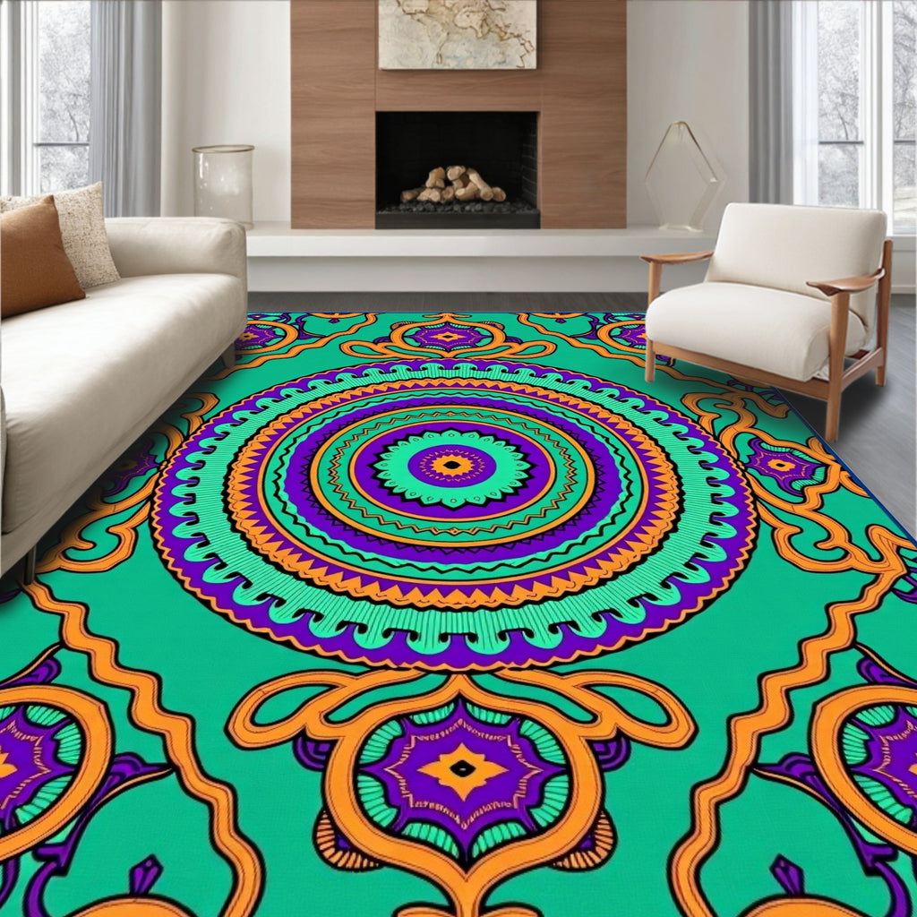 Vibrant Emerald Mandala Statement Art Rug