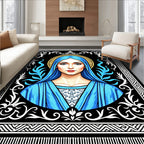 Radiant Blue Virgin Portrait Emblem Rug
