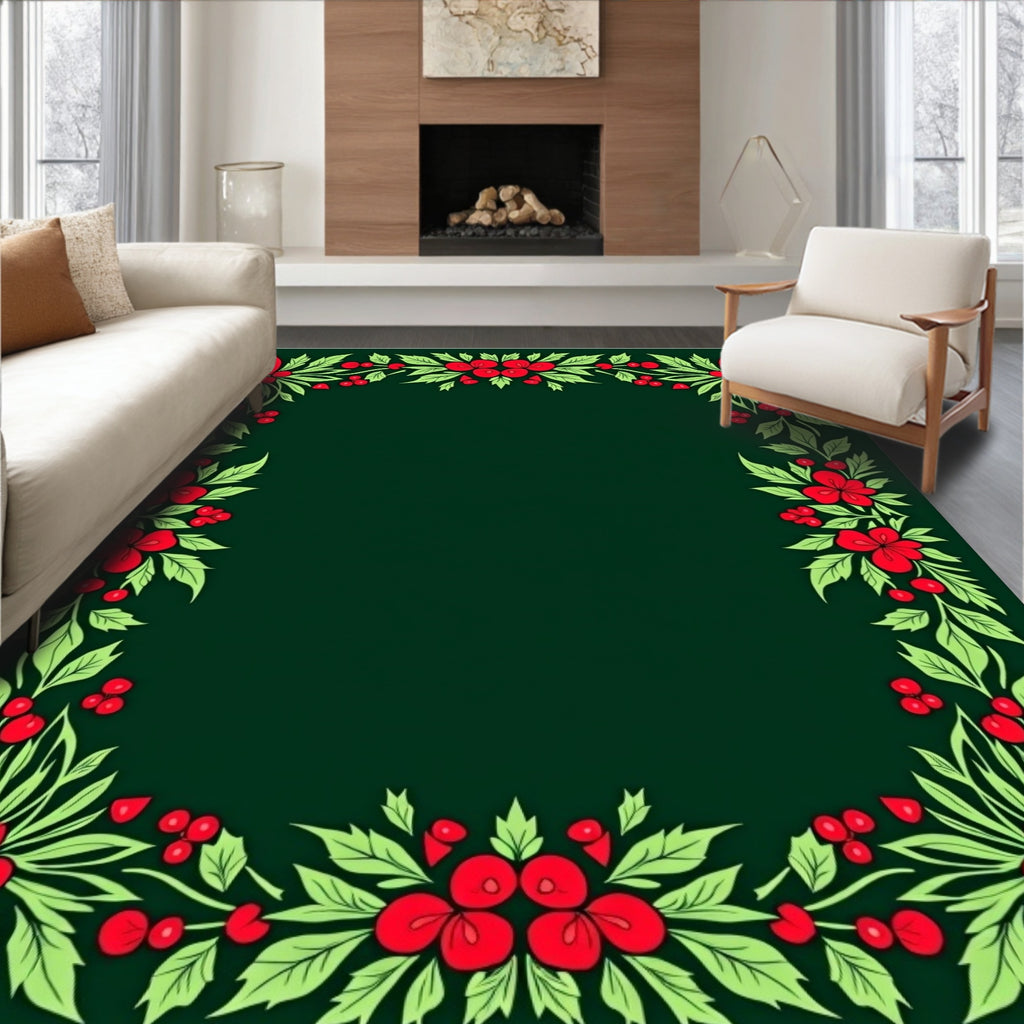 Red Leaf Berry Garland Border Rug