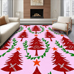 Red Christmas Trees Orange Star Garland Rug