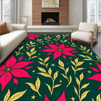 Vibrant Fuchsia Floral Leafy Branches Rug