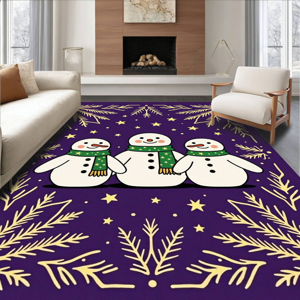Festive Purple Snowman Star Garland Rug