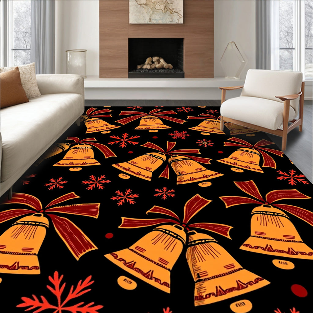 Golden Bells Red Ribbon Snowflake Rug