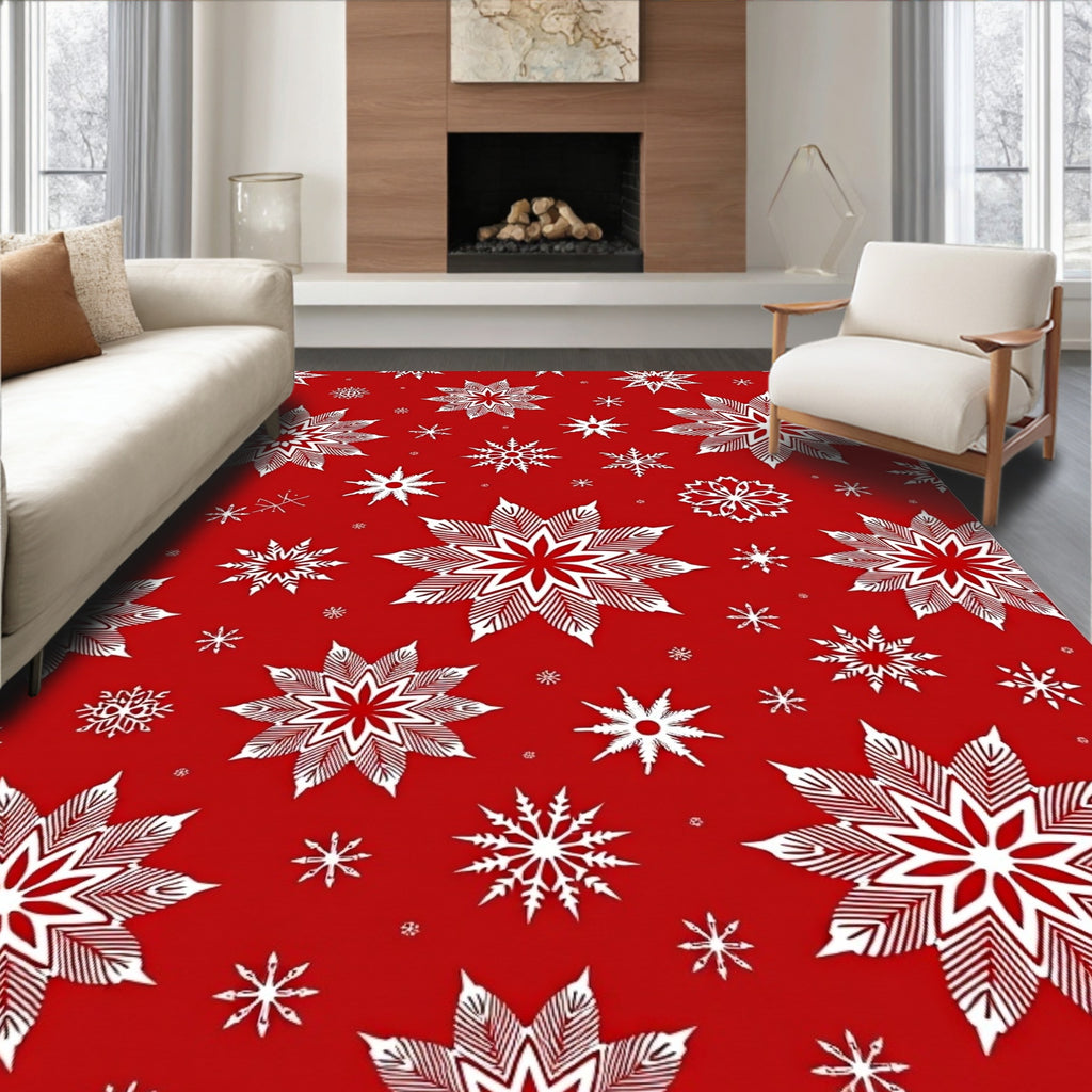 Red White Snowflake Cluster Rug