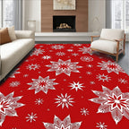 Red White Snowflake Cluster Rug