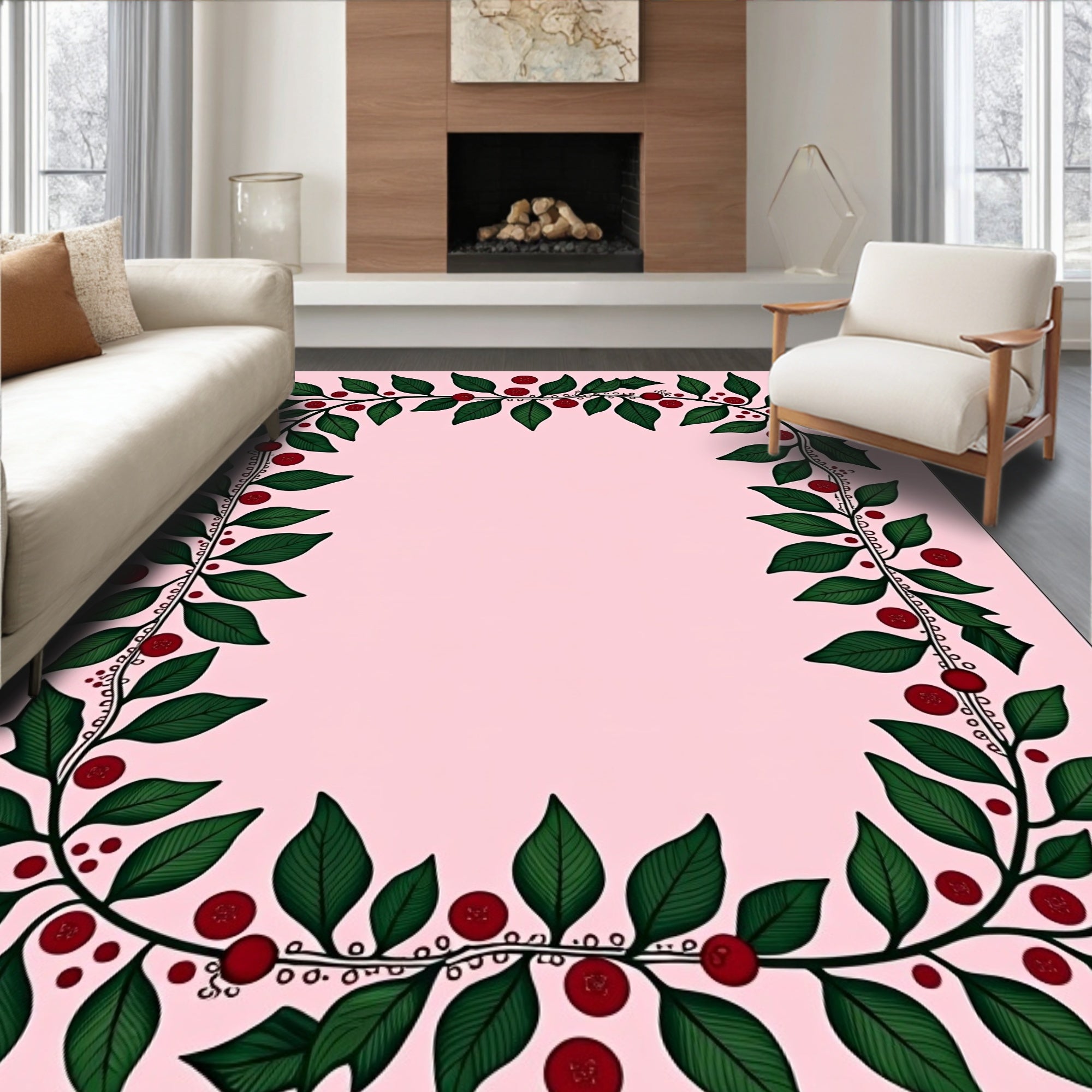 Evergreen Berry Vine Border Rug