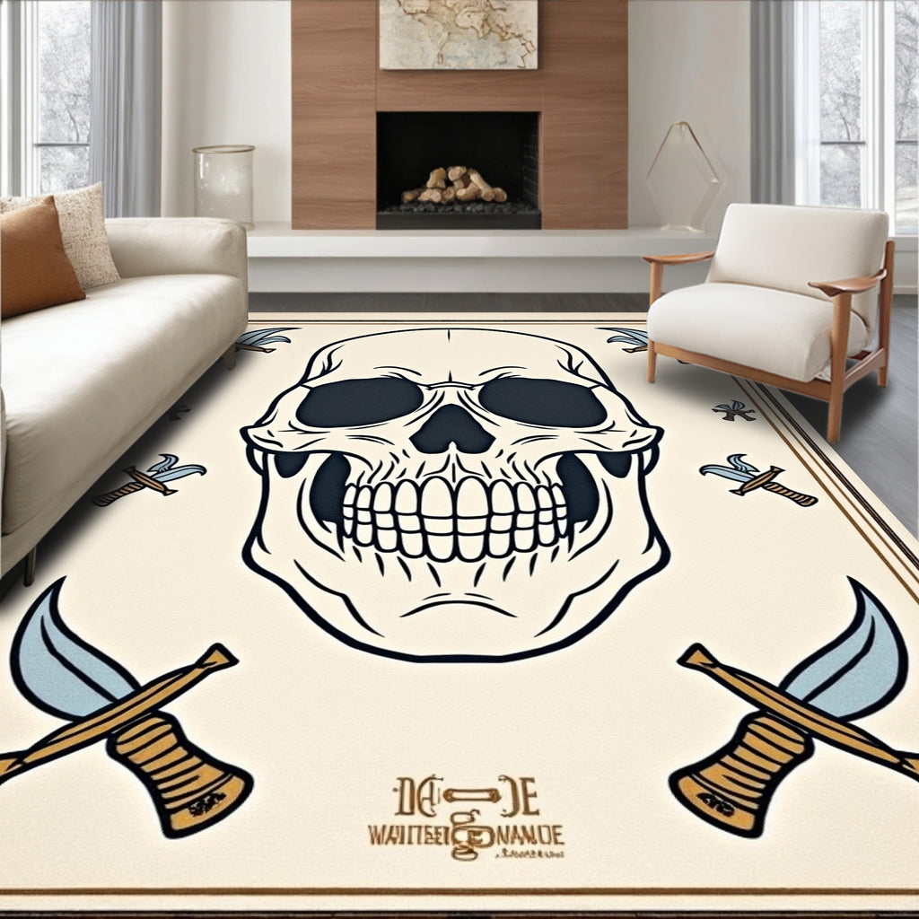 Nautical Skull Dagger Cream Rug