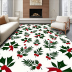 Festive Holly Berry Pine Sprig Accent Rug