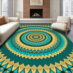 Teal Gold Radiant Mandala Rug