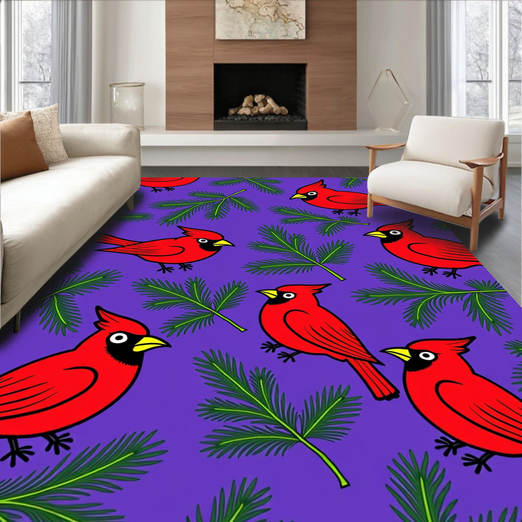 Crimson Cardinals Pine Branches Rug