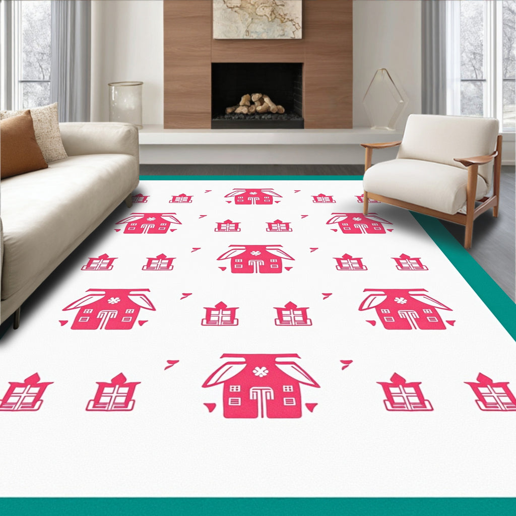 Pink Scandinavian House Repeat Rug