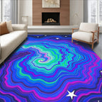 Vivid Blue Purple Green Swirl Stars Rug