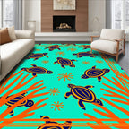 Turquoise Turtle Coral Abstract Border Rug