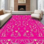 Bright Pink Yellow Floral Scroll Border Rug
