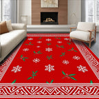Red Snowflake Holly Festive Border Rug