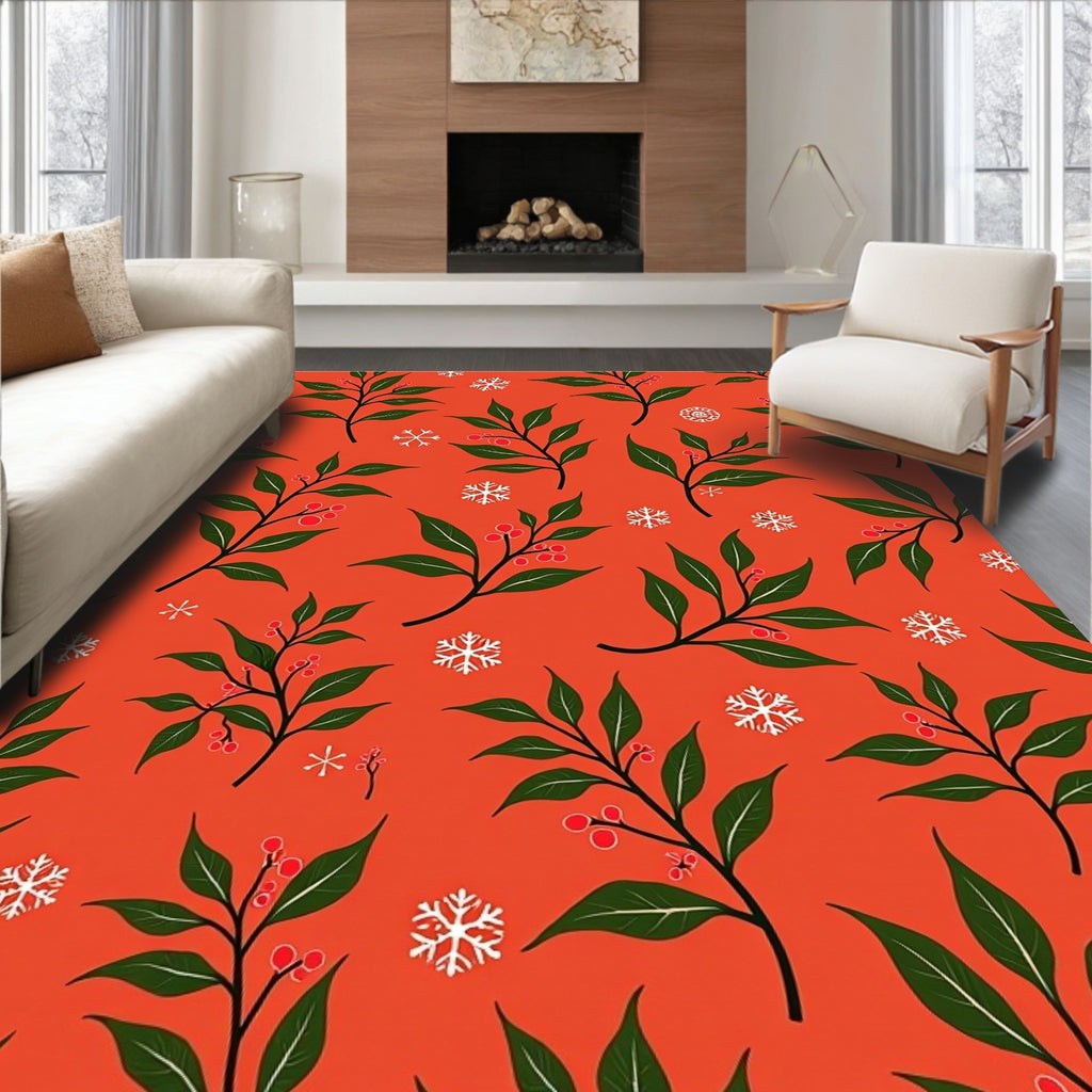 Winter Berry Snow Flake Branch Rug